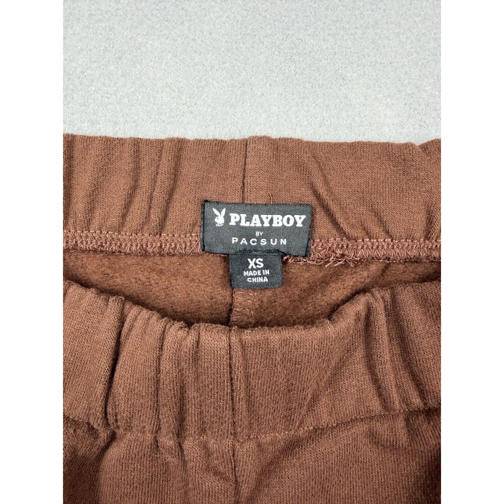 Playboy X Pacsun Y2K Rhinestone Brown Raw Hem Sweat Mini Shorts Women’s XS - Picture 3 of 7